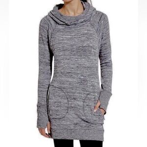 ATHLETA Blissful Sweatshirt Hoodie Dress ~ Gray Zip-Pockets Tunic